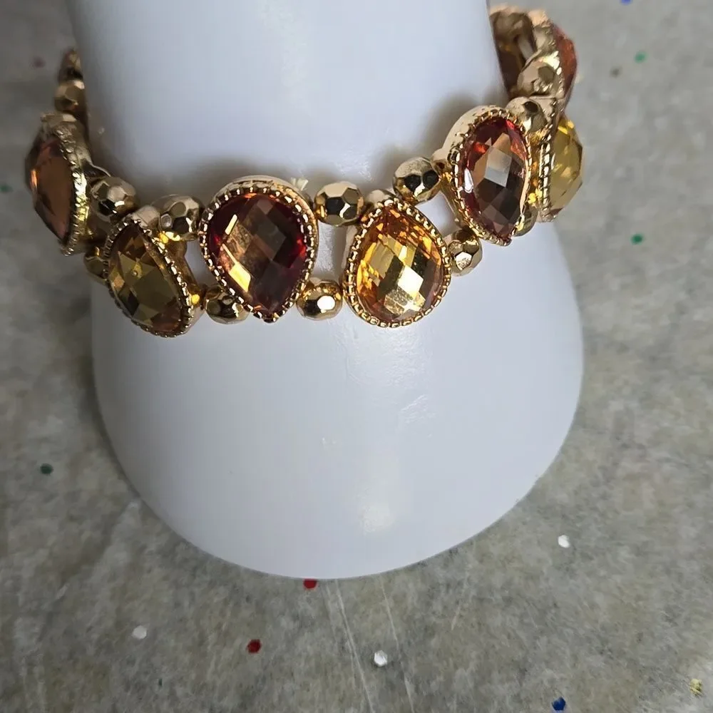 2 tone Amber and Gold Stretch Bracelet